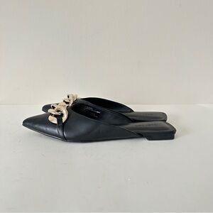 NEW Open Edit Kristina Pointed Toe Flat Women's Mules with Chain Detail, Sz 6.5